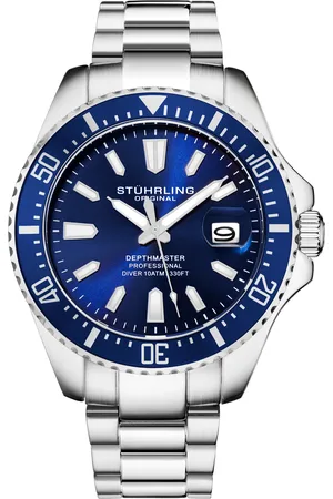 Stuhrling Mens Navy Blue Depthmaster Quartz 42mm - - One Size