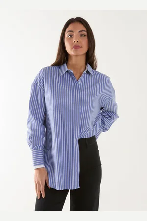 Blue Vanilla Womens Contrast Cuff Oversized Shirt - Size Small/Medium
