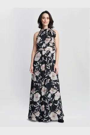 Gina Bacconi Womens Printed Maxi Dress With Tie Neckline Detail - - Size 8 UK