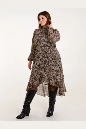 Blue Vanilla Womens Curve Leopard Print High Neck Wrap Midi Dress - - Size 20 UK