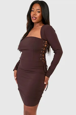 Boohoo Womens Plus Bengaline Lace Up Square Neck Corset Bodycon Dress - Nylon - Size 20 UK