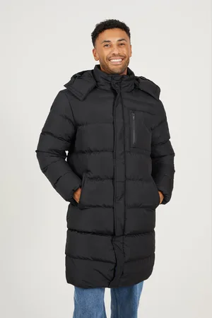 Brave Soul Mens Longline Hooded Padded Puffer Jacket - Size Small