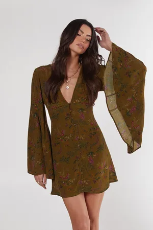NASTY GAL Womens Floral Print Extreme Sleeve Button Down Mini Dress - - Size 6 UK