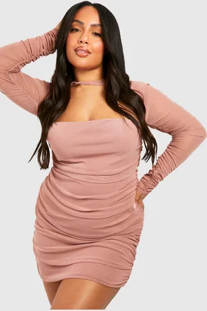 Boohoo Womens Plus Mesh Twist Detail Ruched Bodycon Dress - - Size 24 UK