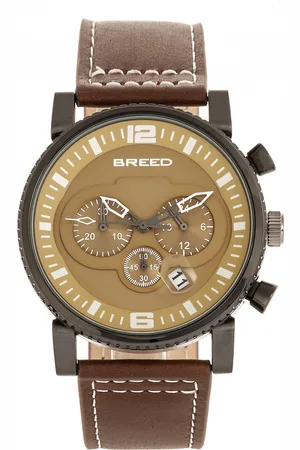 Breed Mens Ryker Chronograph Leather-Band Watch w/Date - Stainless Steel - One Size