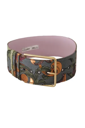 Dolce & Gabbana WoMens Multicolor Leather Embroidered Gold Metal Buckle Belt - Canvas - Size 75 cm