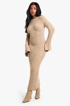 Boohoo Womens Borg Flare Sleeve Knitted Maxi Dress - - Size Small