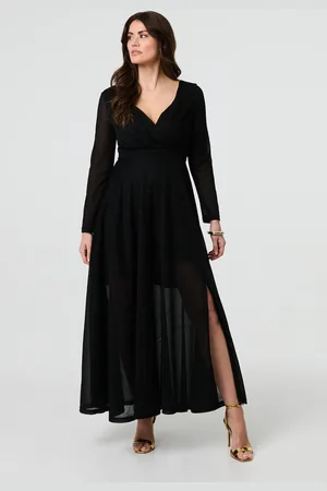 Izabel London Womens Sparkly V-Neck Long Sleeve Maxi Dress - Size 8 UK
