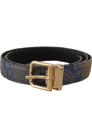 Dolce & Gabbana WoMens Blue Jacquard Gold Tone Logo Metal Buckle Belt Leather - Size 75 cm