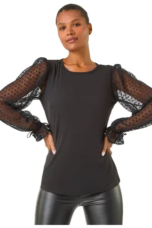 Roman Womens Flock Spot Sleeve Stretch Tunic Top - - Size 18 UK
