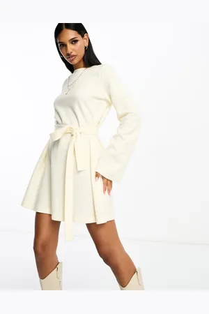 ASOS Womens supersoft flare sleeve jumper swing mini dress with belt in winter - Size 4 UK