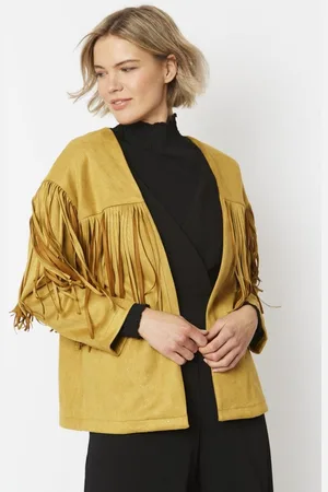 Jayley Womens Faux Suede Jacket with Tassels Shimmer - - One Size