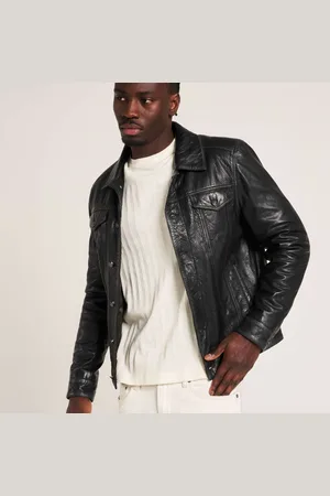 Barneys Originals Mens Washed Leather Trucker - Size 2XL