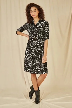 Mela Womens Dash Print Skater Dress With Buckle - Size 12 UK