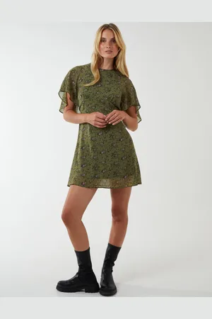 Blue Vanilla Womens Floral Print Flutter Sleeve Mini Dress - - Size 8 UK