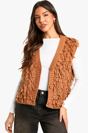 Boohoo Womens Chunky Loop Stitch Knitted Waistcoat - - Size Large