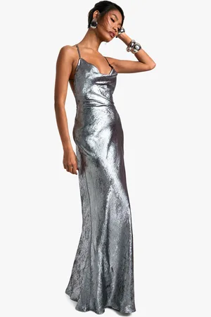 Boohoo Womens Metallic Cowl Maxi Dress - - Size 14 UK