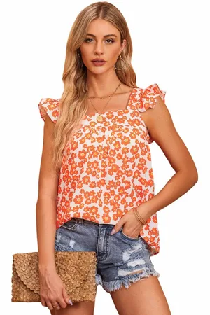 Azura Exchange WoMens Ruffle Tank Top with Floral Print in - Size Medium