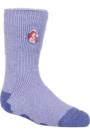Heat Holders Girls - Childrens Character Non Slip 2.3 TOG Winter Warm Thermal Slipper Socks with Grippers - Little Mermaid - - Size UK 12.5-3 Child