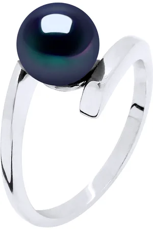 Diadema Womens - Ring CROSS Real Freshwater Pearls - Tahitian Style Silver - Size L 1/2