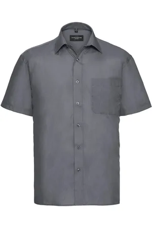 Russell Athletic Collection Mens Poplin Easy-Care Short-Sleeved Shirt (Convoy Grey) - - Size 16 inch