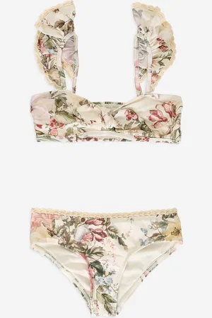 ZIMMERMANN Girls Floral Waverly Trim Frill Bikini in Cream - - Size 10Y