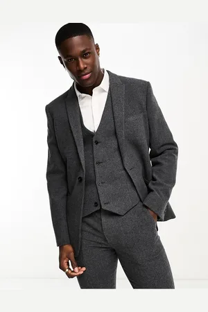 ASOS Mens slim wool mix suit jacket in herringbone in -Grey - Size 34 (Chest)
