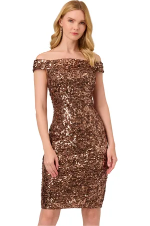 Adrianna Papell Womens Off Shoulder Sequin Dress in - Size 6 UK