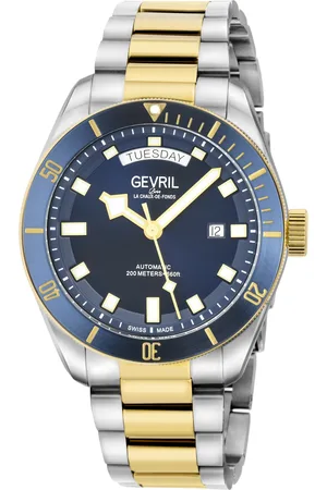 Gevril Mens Yorkville 316L SS Case, Black Ring, Sunray Dial, Stainless Steel Satin Bracelet. - - One Size