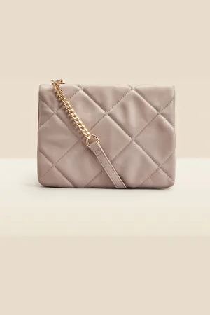 Sosandar Womens Taupe Quilted Cross Body Bag - Faux Leather - One Size