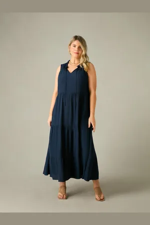 Live Unlimited London Womens Navy Ruffle Midaxi Dress - - Size 26 UK