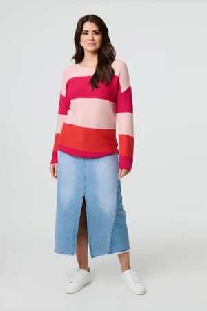 Izabel London Womens Striped Relaxed Knit Pullover - Size 16 UK