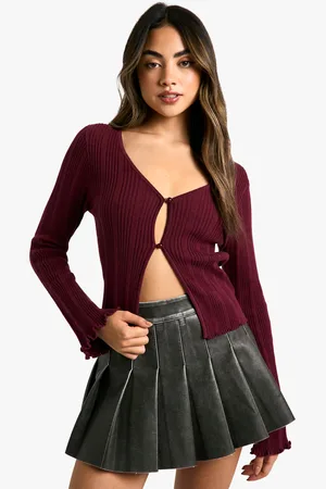 Boohoo Womens Open Front Rib Cardigan With Button Detail In Cotton - Size X-Small