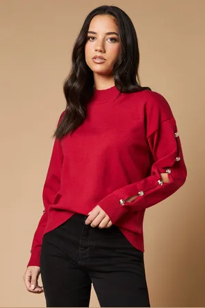 Oasis Womens Button Down Sleeve High Neck Jumper - - Size Small