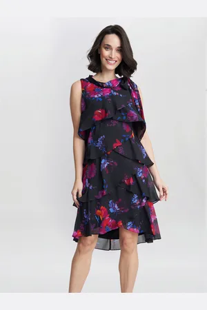 Gina Bacconi Womens Neesha Sleeveless Printed Tiered Dress With Tie Neck - - Size 18 UK