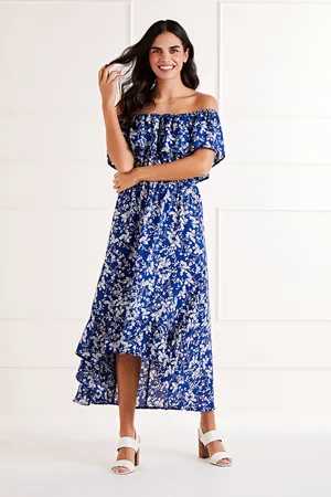 Mela Womens Ditsy Print Bardot Dipped Hem Dress - Size 20 UK