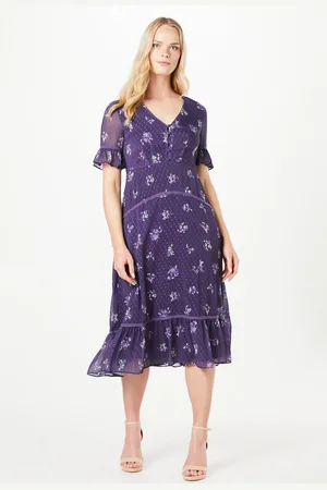 Oasis Womens Petite Floral Dobby Button Midi Dress - - Size 8 UK