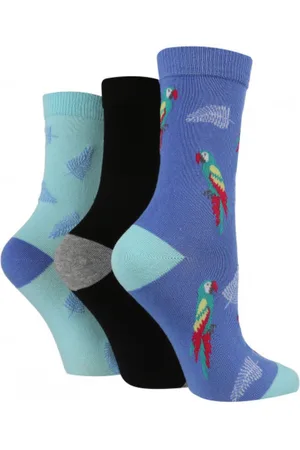 Wild Feet Womens 3 Pack Ladies Jacquard Novelty Cotton Socks - - Size UK 4-8