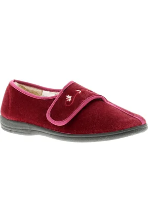 Dr Keller Womens Ladies Velvet Touch/Close Fastening Comfort Slipper Contrast Embroidery To Vamp Natural Faux Fur Plu - - Size UK 5