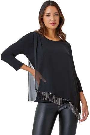Roman Womens Asymmetric Hotfix Detail Overlay Tunic Top - - Size 10 UK