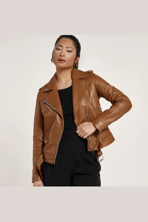 Barneys Originals Womens Real Leather Biker Jacket - Size 8 UK