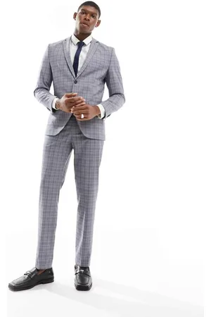JACK & JONES Mens Premium slim fit suit trouser in blue check - - Size 32W/32L