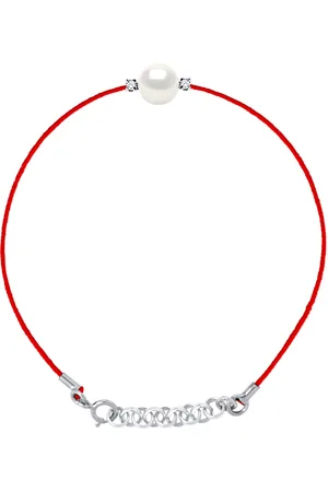 Diadema Womens - Bracelet - Red Nylon - Freshwater Pearl - Diamonds - One Size