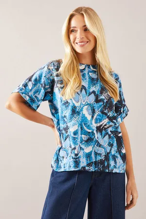 wallis Womens Petite Abstract Roll Up Sleeve T - Shirt viscose - Size 20 UK