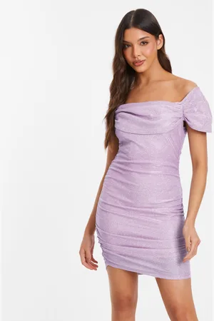 Quiz Womens Lilac Glitter Bardot Bodycon Mini Dress - - Size 14 UK