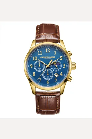 Anthony Mens Hand Assembled Moonphase Chronograph Gold Leather - One Size