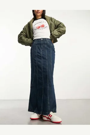 Cotton On Womens fit flare denim maxi skirt in indigo- - Size 4 UK