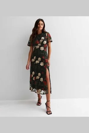 Gini London Womens Angel Sleeves Embroidered Occasion Midi Dress - - Size 12 UK