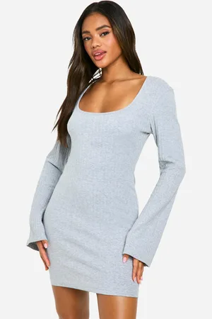 Boohoo Womens Wide Rib Flare Sleeve Mini Dress - Cotton - Size 8 UK
