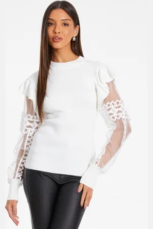 Quiz Womens Knit Mesh Sleeve Jumper - Size Small